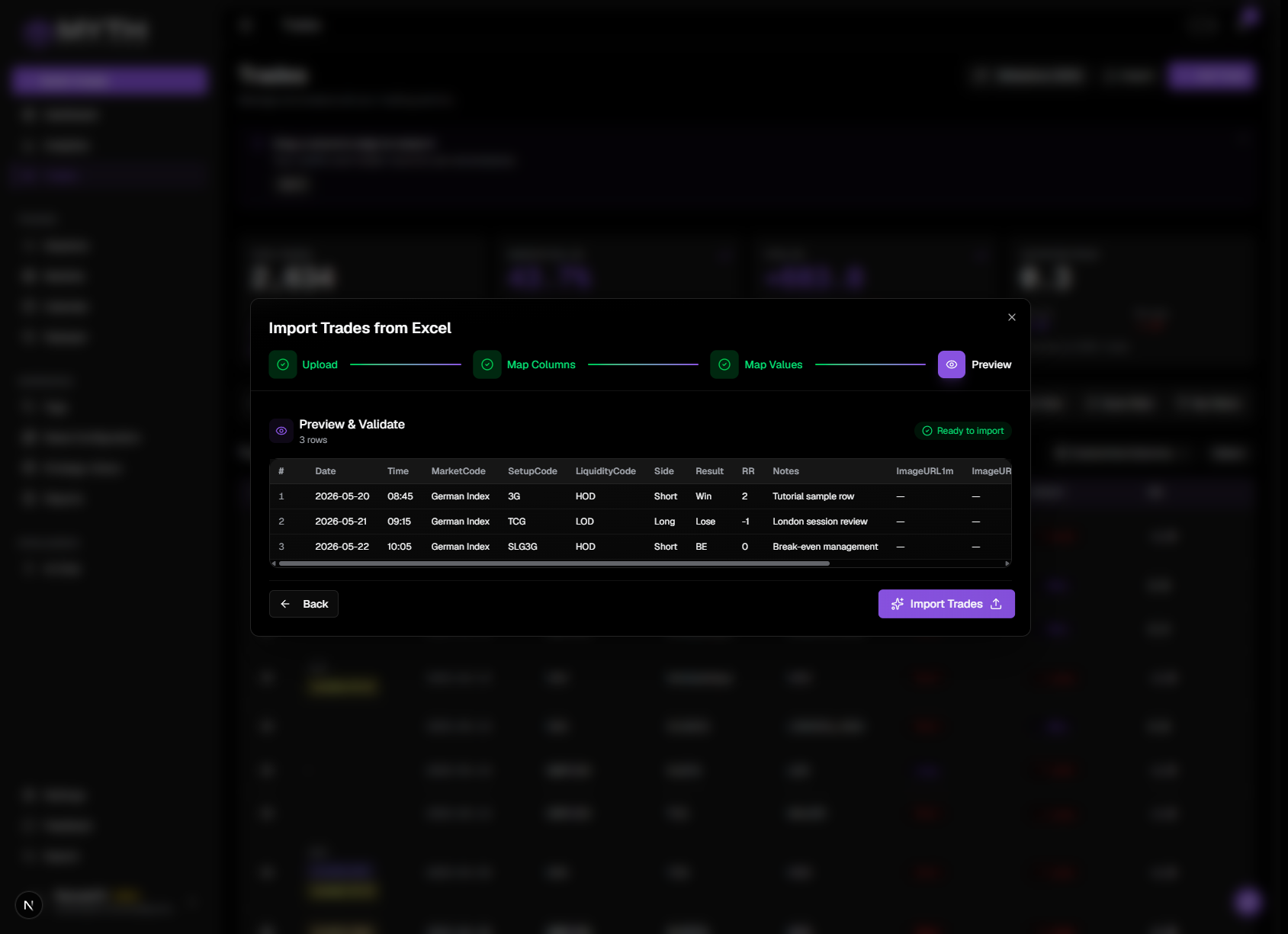 Import step 4 — preview and validation