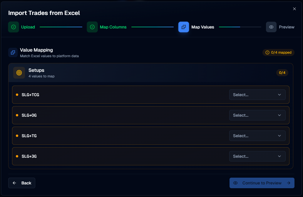 Import trades map values step