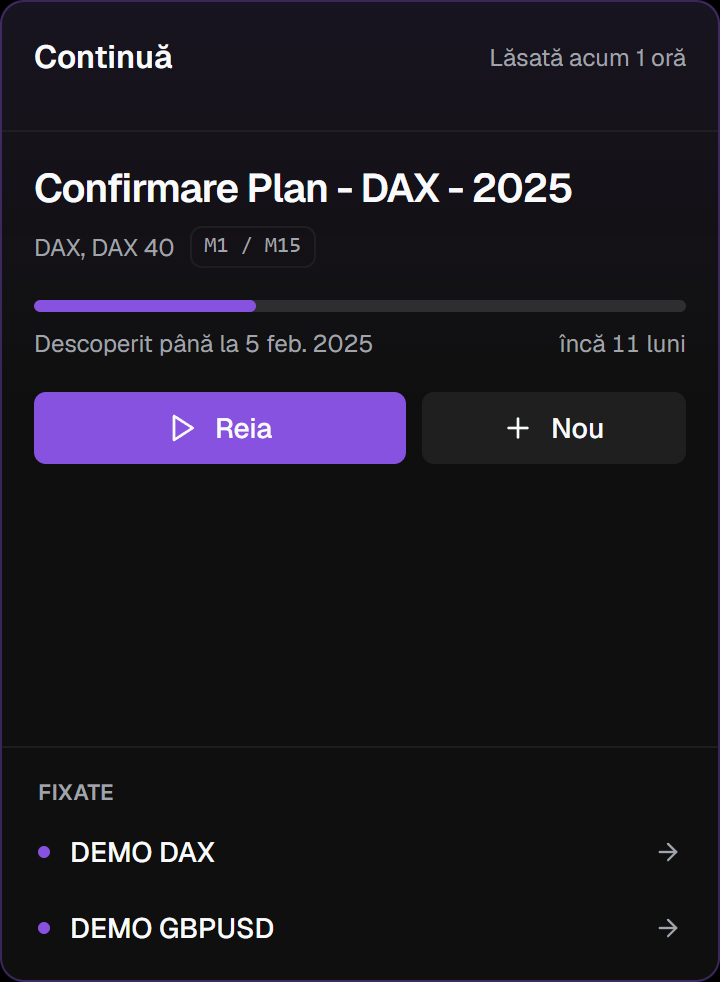 Dashboard, cardul Continuă