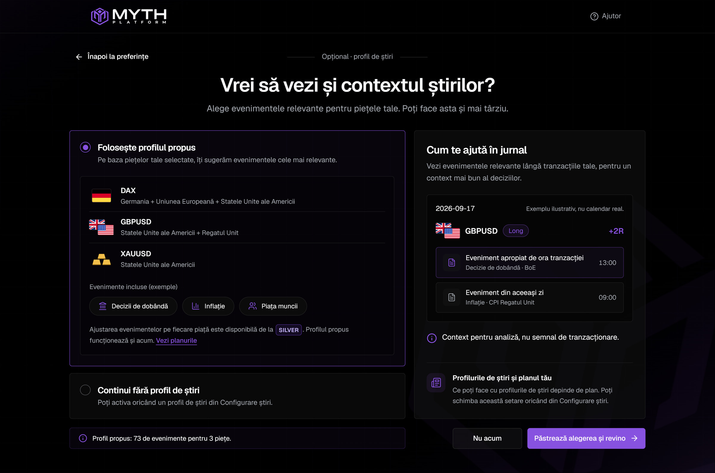 Profilul de știri propus în onboarding