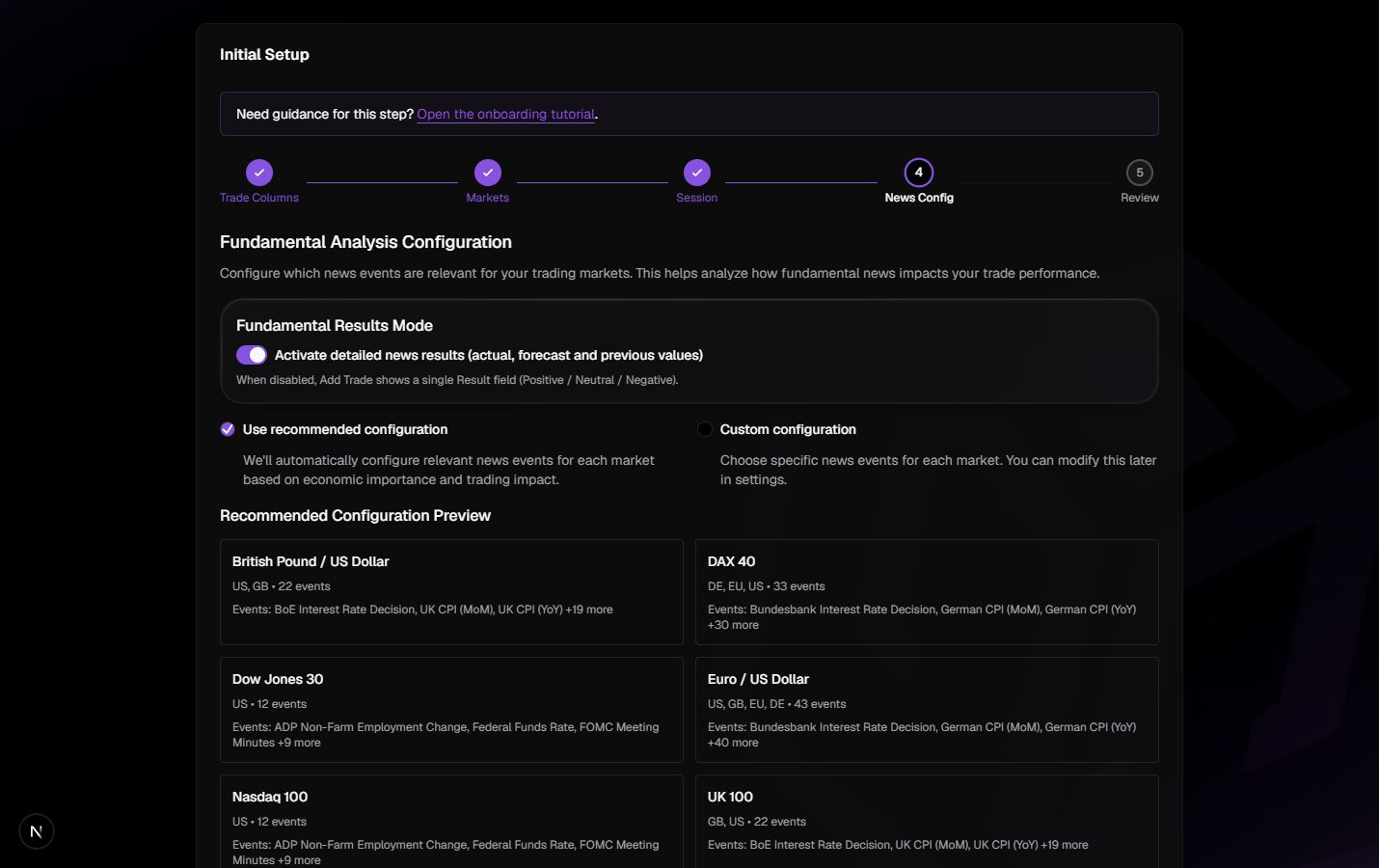 Onboarding step 4 — news configuration